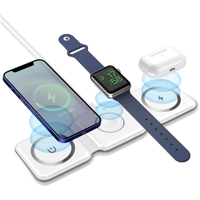 Sentexin Foldable 3 in 1 Fast Wireless Charger 15W Magnetic Charging Station for iPhone 13 12 Pro Max Mini iWatch 7 6 SE AirPods 2 3 Pro